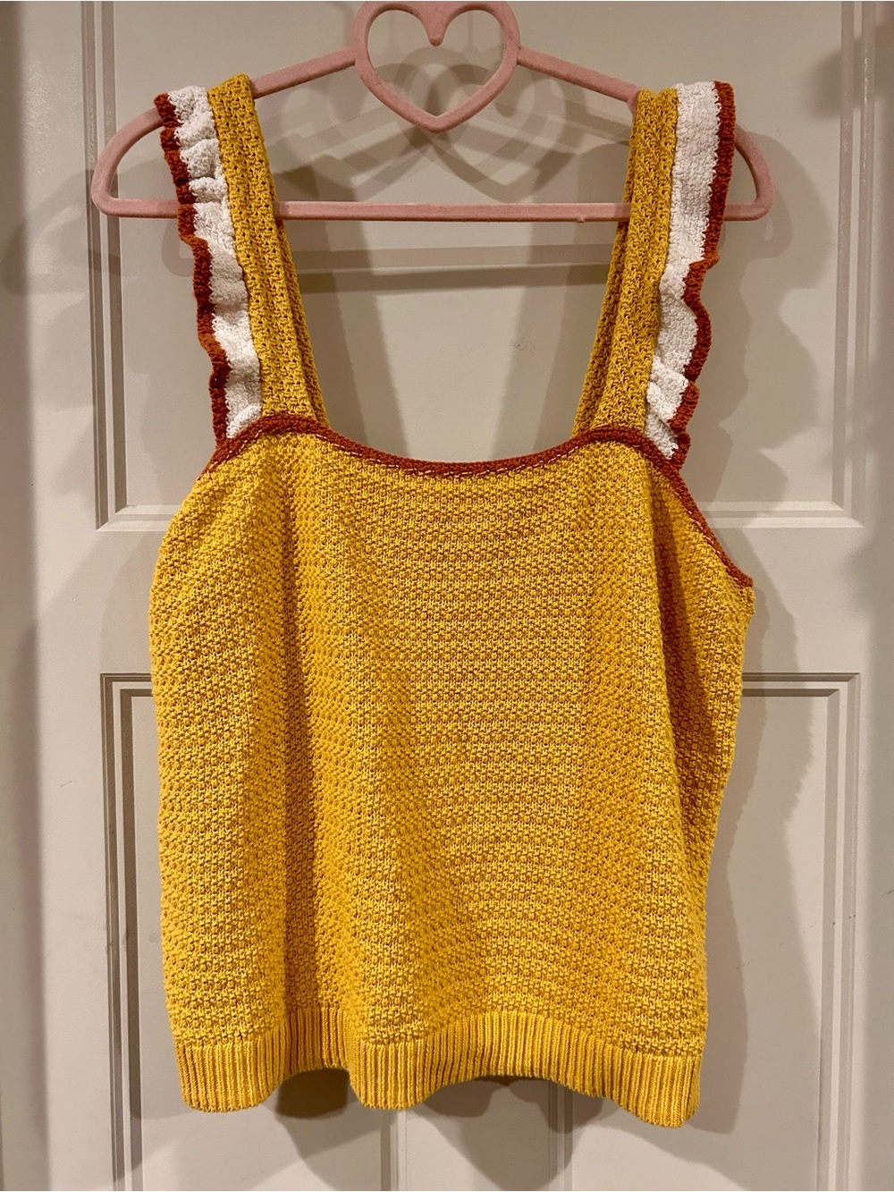NWOT Madewell Mustard Yellow Knit Tank with Rust and White Ruffles